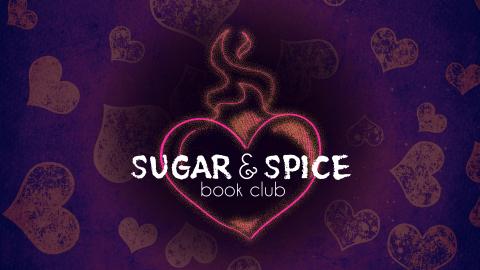 A drawing of a burning heart with "Sugar & Spice Book Club" written in the middle