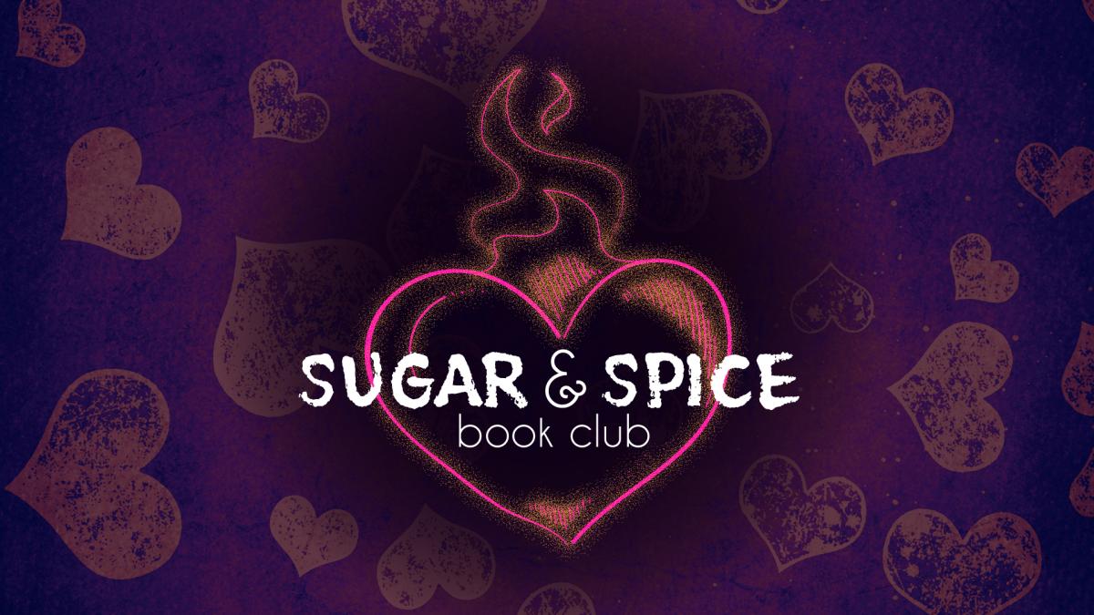 A drawing of a burning heart with "Sugar & Spice Book Club" written in the middle